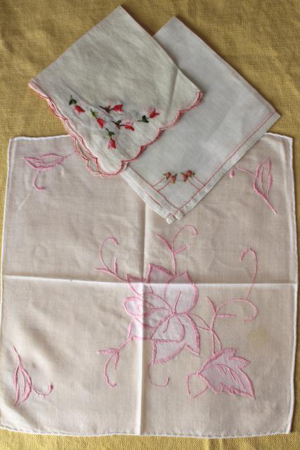 photo of vintage hankies lot, 30+ handkerchiefs w/ spring flowers, embroidery, lace edgings #11