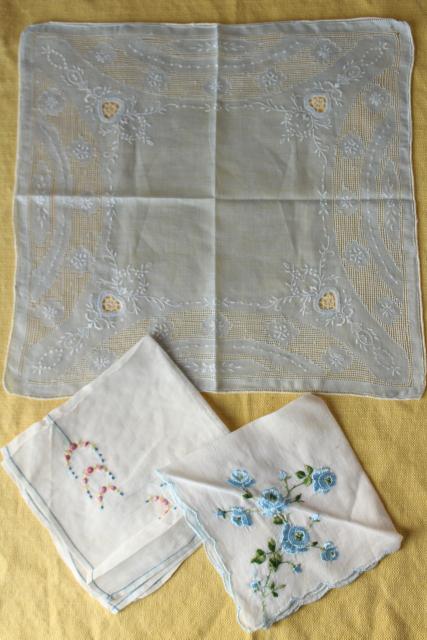 photo of vintage hankies lot, 30+ handkerchiefs w/ spring flowers, embroidery, lace edgings #12