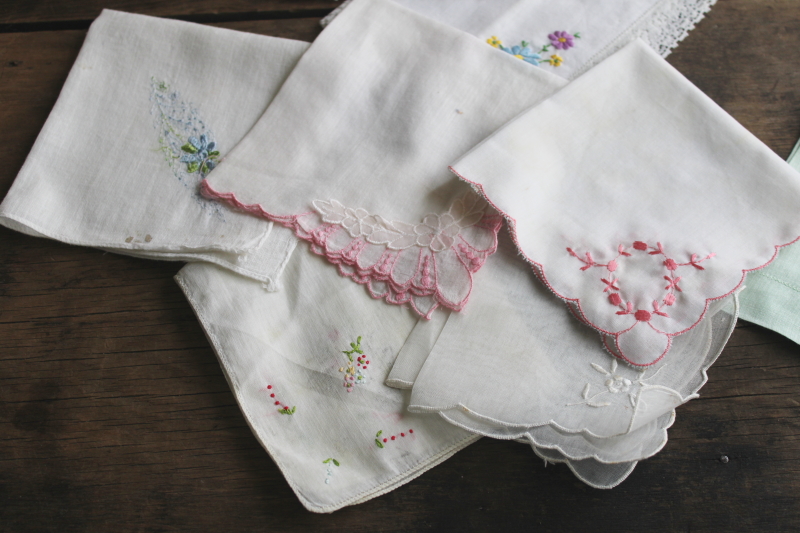 photo of  vintage hankies lot, 30+ shabby embroidered handkerchiefs, Swiss embroidery & lace  #4