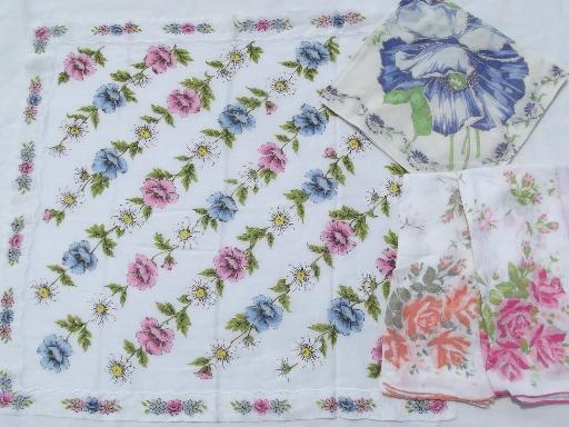 photo of vintage hankies lot 45 print cotton handkerchiefs, kitties, flowers! #2