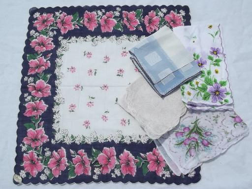 photo of vintage hankies lot 45 print cotton handkerchiefs, kitties, flowers! #5