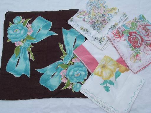 photo of vintage hankies lot 45 print cotton handkerchiefs, kitties, flowers! #6