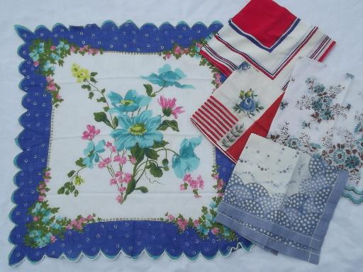 photo of vintage hankies lot 45 print cotton handkerchiefs, kitties, flowers! #8