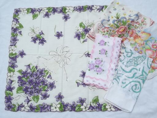 photo of vintage hankies lot 45 print cotton handkerchiefs, kitties, flowers! #9