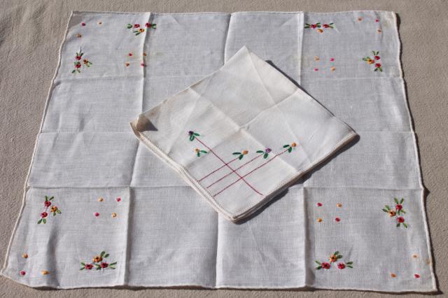 photo of vintage hankies lot, embroidered & lace edged handkerchiefs in cedar wood hanky box #5