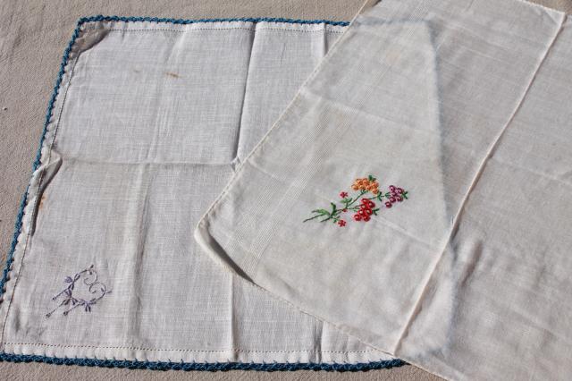 photo of vintage hankies lot, embroidered & lace edged handkerchiefs in cedar wood hanky box #16
