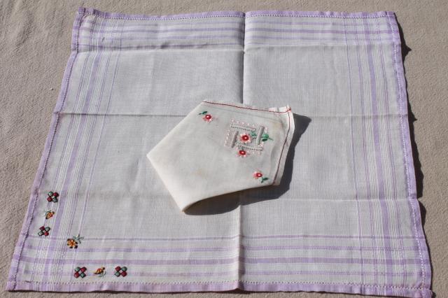 photo of vintage hankies lot, embroidered & lace edged handkerchiefs in cedar wood hanky box #17