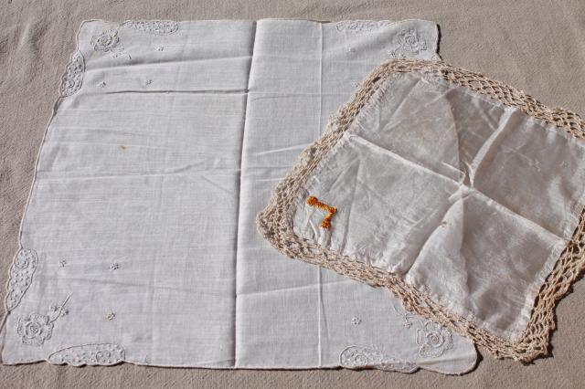 photo of vintage hankies lot, embroidered & lace edged handkerchiefs in cedar wood hanky box #18