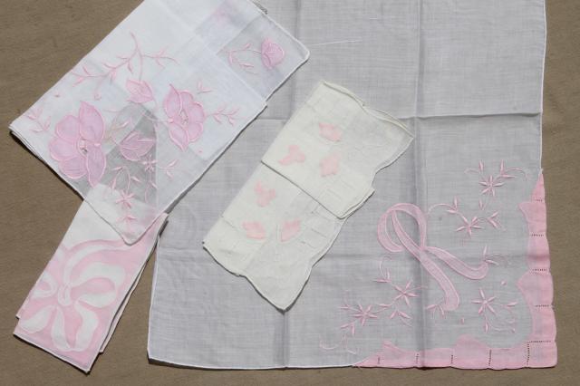 photo of vintage hankies lot, fine cotton & linen handkerchiefs Madeira style embroidery #2