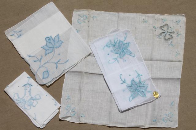 photo of vintage hankies lot, fine cotton & linen handkerchiefs Madeira style embroidery #3