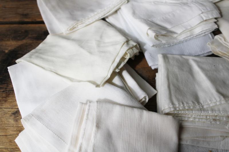 photo of vintage hankies lot, men's large white cotton hankerchiefs 30+ pieces #5