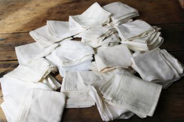 vintage hankies lot, men's large white cotton hankerchiefs 30+ pieces