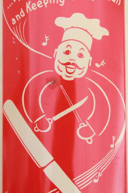 photo of vintage happy chef kitchen knife holder, retro red & white wall mount rack for knives #8