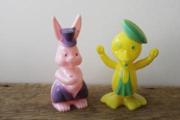 vintage hard plastic Easter bunny & duck toys, Rosbro or Knickerbocker 