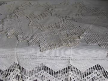 catalog photo of vintage hardanger hand-stitched embroidered tablecloth, table runner, lace mats lot