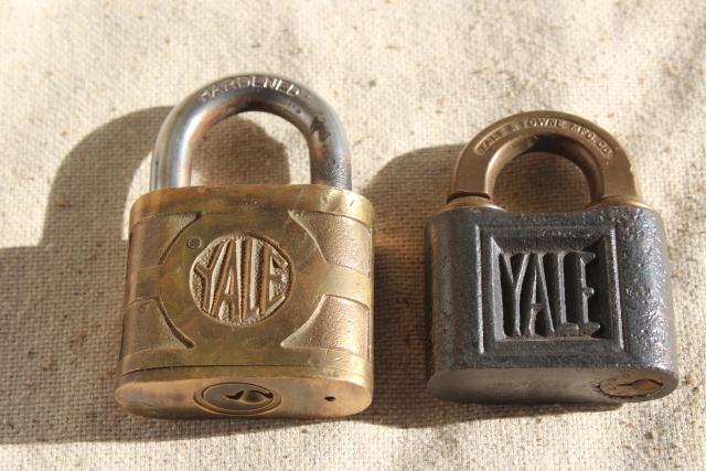 photo of vintage hardware, antique steel / brass padlocks, old Yale locks without keys #1