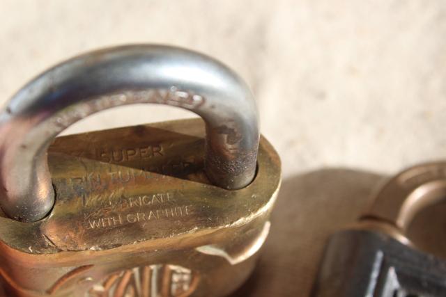 photo of vintage hardware, antique steel / brass padlocks, old Yale locks without keys #3