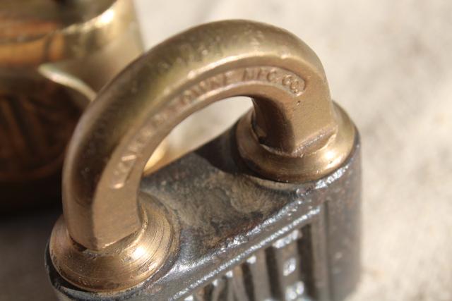 photo of vintage hardware, antique steel / brass padlocks, old Yale locks without keys #4