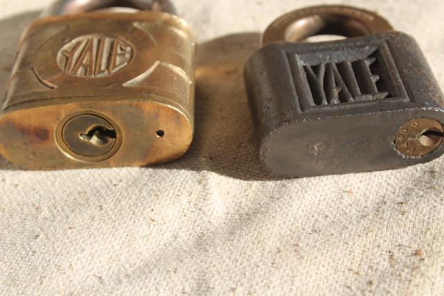 photo of vintage hardware, antique steel / brass padlocks, old Yale locks without keys #5