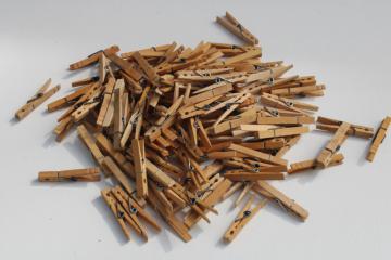 catalog photo of vintage hardwood clothespins, clip style clothes pins w/ old fashioned sturdy steel springs