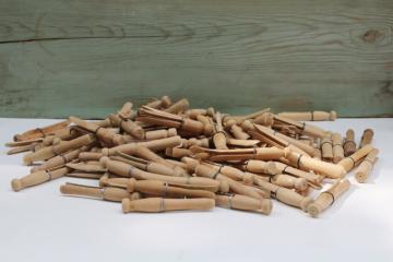 catalog photo of vintage hardwood clothespins, clothes peg type lot old wire wrapped clothes pins 