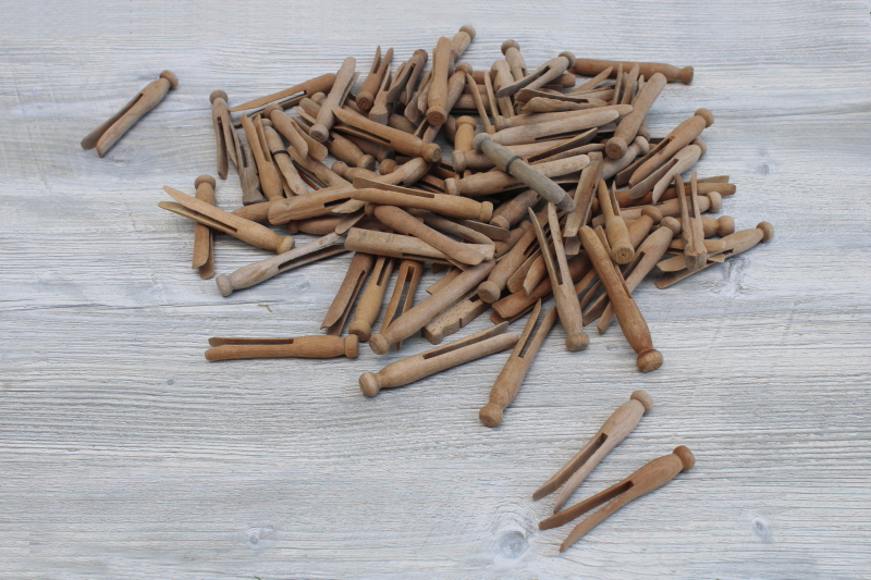 photo of vintage hardwood clothespins, clothes peg type lot primitive old clothes pins #1