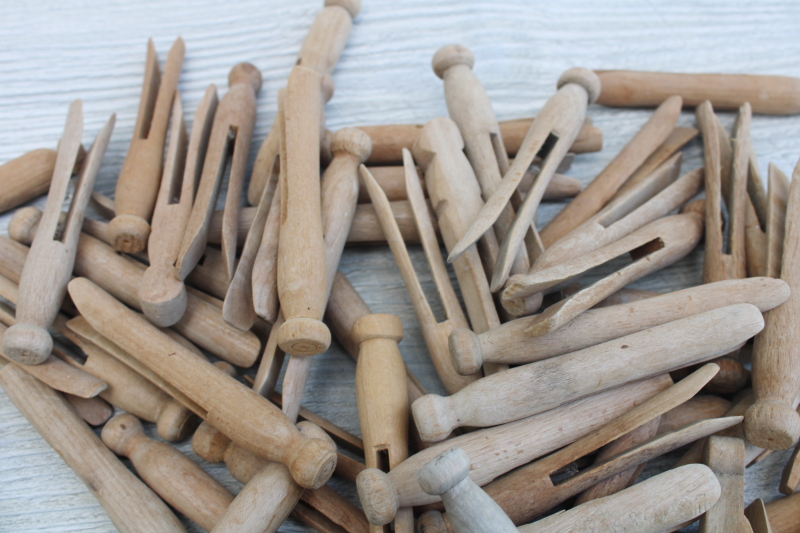 photo of vintage hardwood clothespins, clothes peg type lot primitive old clothes pins #2