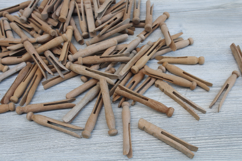 photo of vintage hardwood clothespins, clothes peg type lot primitive old clothes pins #3