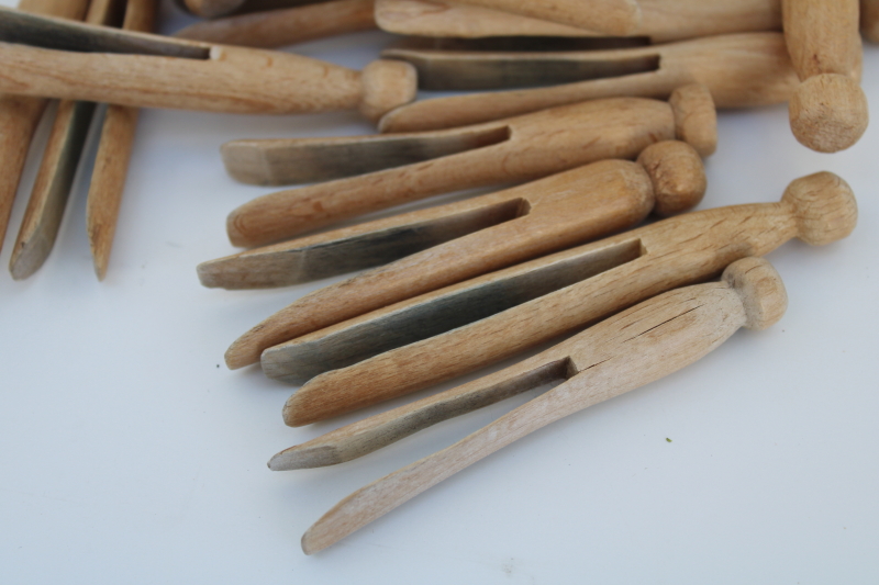 photo of vintage hardwood clothespins, clothes peg type lot primitive old clothes pins #2