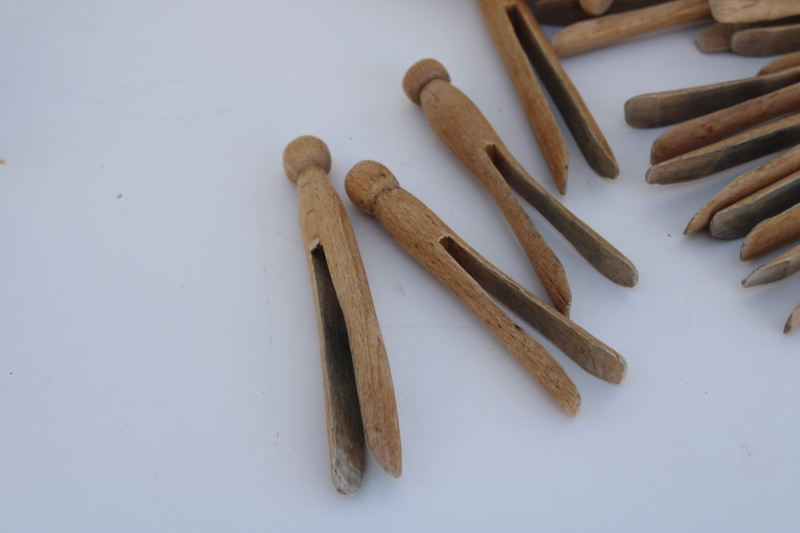 photo of vintage hardwood clothespins, clothes peg type lot primitive old clothes pins #3