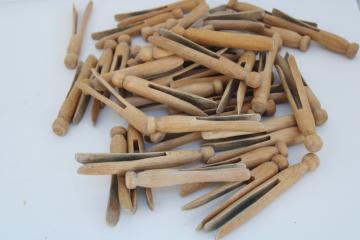 catalog photo of vintage hardwood clothespins, clothes peg type lot primitive old clothes pins