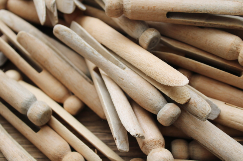 photo of vintage hardwood clothespins, lot of 120 peg type clothespins  #2