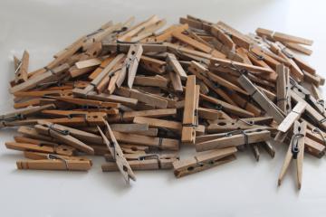 catalog photo of vintage hardwood clothespins w/ old fashioned sturdy steel springs, clip style clothes pins