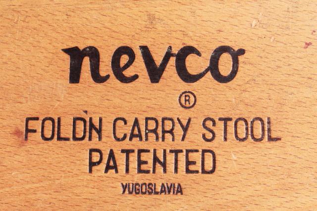 photo of vintage hardwood folding stool travel camp seat, Nevco foldn carry stool #2