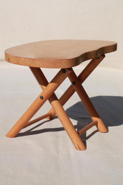 photo of vintage hardwood folding stool travel camp seat, Nevco foldn carry stool #4