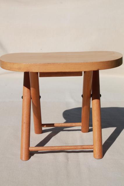 photo of vintage hardwood folding stool travel camp seat, Nevco foldn carry stool #5