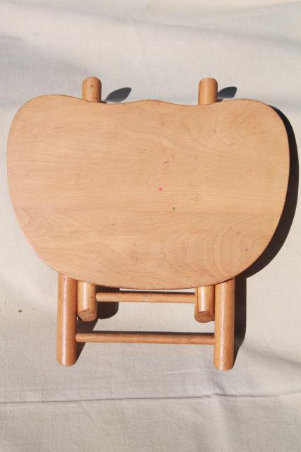 photo of vintage hardwood folding stool travel camp seat, Nevco foldn carry stool #9