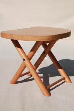 catalog photo of vintage hardwood folding stool travel camp seat, Nevco foldn carry stool