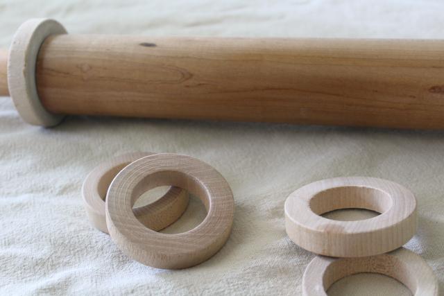 photo of vintage hardwood rolling pin for pastry & pasta, adjustable thickness removable rings #4
