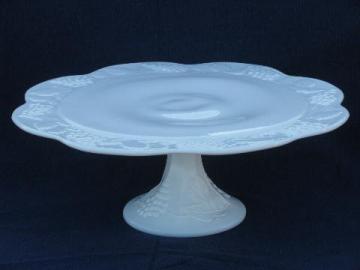 catalog photo of vintage harvest grapes pattern milk glass cake pedestal stand