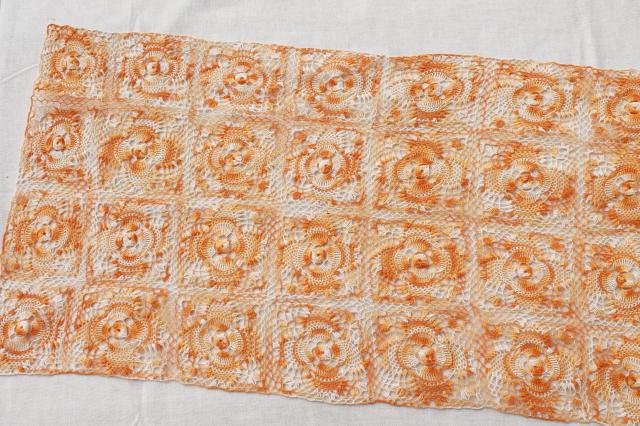 photo of vintage harvest table runner, farmhouse / country handmade crochet lace topper #2