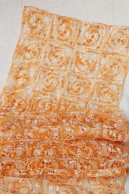 photo of vintage harvest table runner, farmhouse / country handmade crochet lace topper #5
