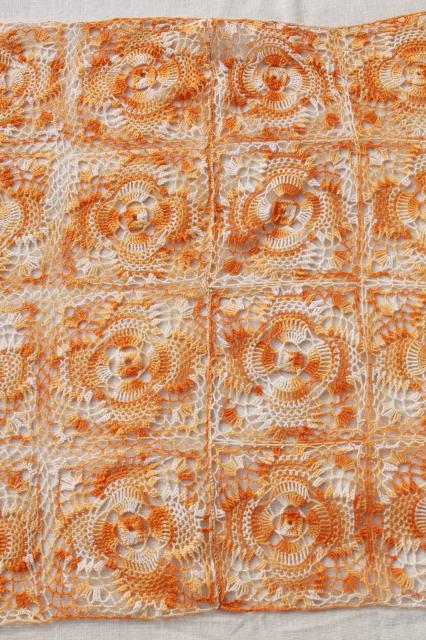 photo of vintage harvest table runner, farmhouse / country handmade crochet lace topper #6