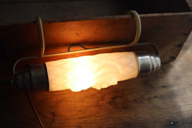 photo of vintage headboard bed lamp, reading or night light w/ embossed milk glass cylinder shade  #2