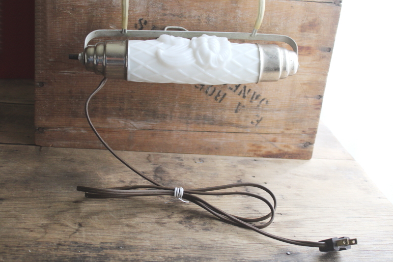 photo of vintage headboard bed lamp, reading or night light w/ embossed milk glass cylinder shade  #8