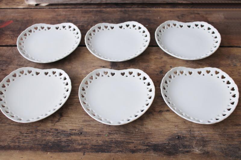 photo of vintage heart shape porcelain plates or plaques w/ reticulated lace edge #1