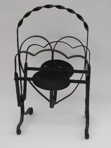 photo of vintage heart shape wrought iron reading stand for magazines, papers #1