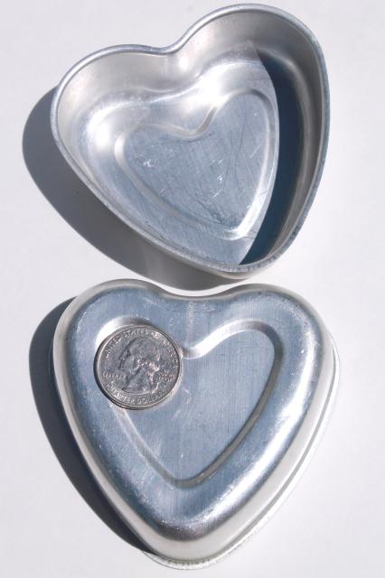 photo of vintage heart shaped aluminum baking pans for individual cakes or jello molds Valentine hearts #2