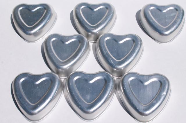 photo of vintage heart shaped aluminum baking pans for individual cakes or jello molds Valentine hearts #5