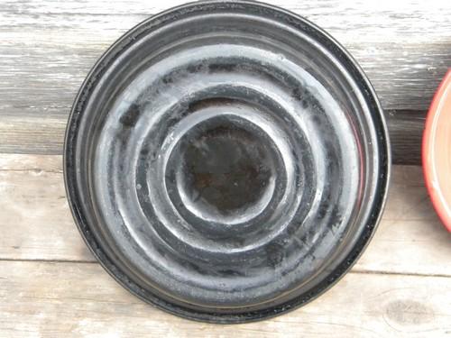 photo of vintage heavy black and red enamelware covered pan old farm kitchen #4
